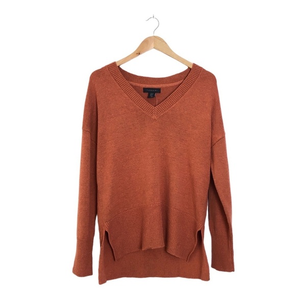 NWT TAHARI ORANGE KNIT V-NECK SWEATER TOP - Picture 1 of 1